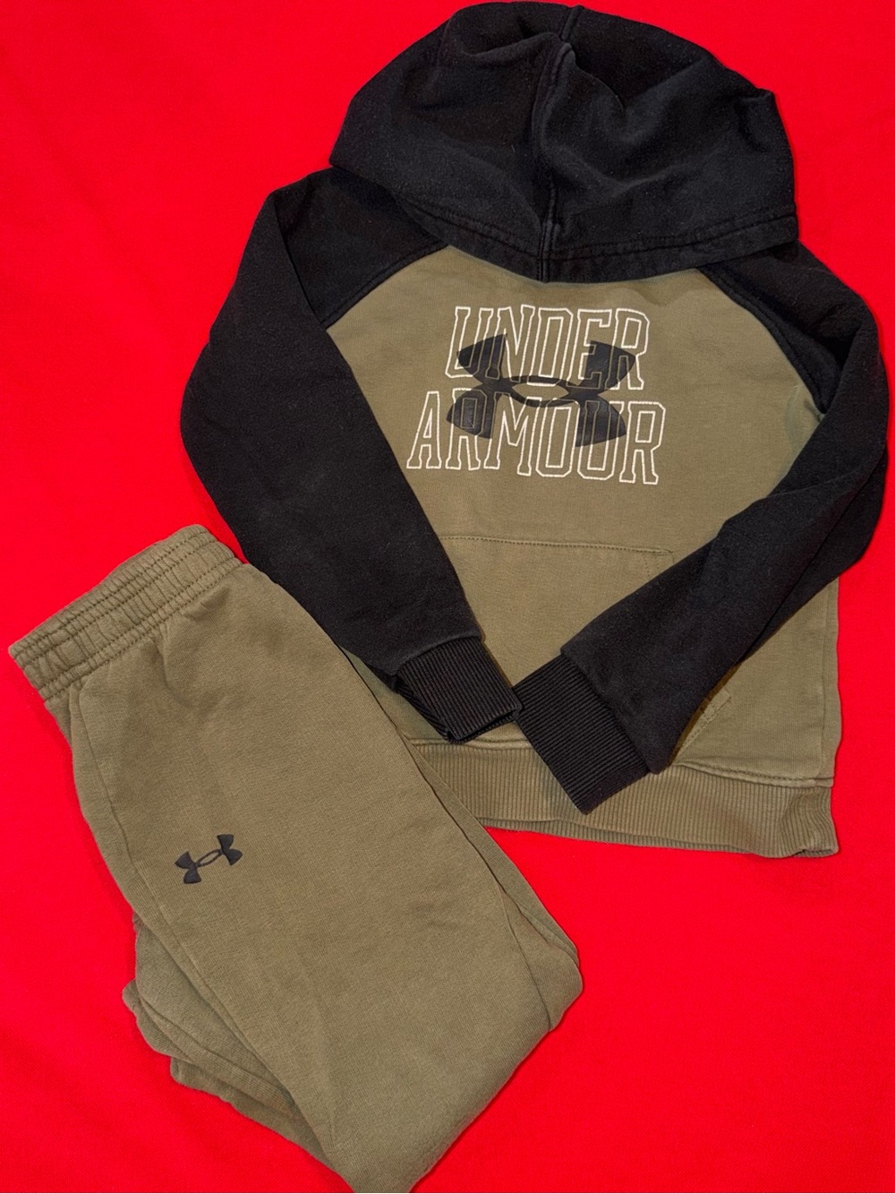 Under Armour Olive Green and Black Kids Hoodie & Joggers Set